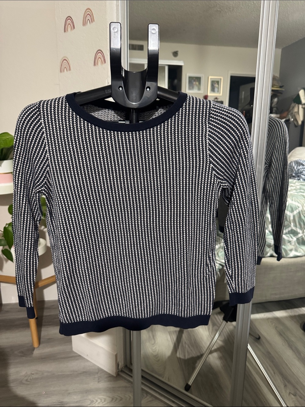 Ann Taylor Navy & White Striped Crewneck Sweater